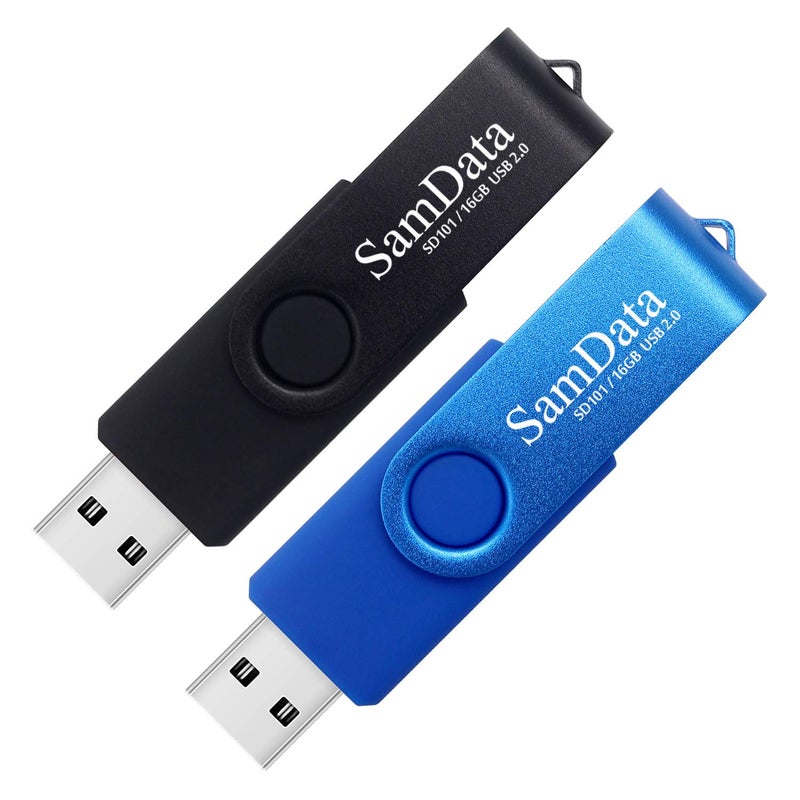 SamData 16GB USB Flash Drives 2 Pack 16GB Thumb Drives Memory Stick Jump Drive with LED Light for Storage and Backup (2 Colors: Black Blue) - Image 1